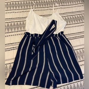 Navy blue and white romper